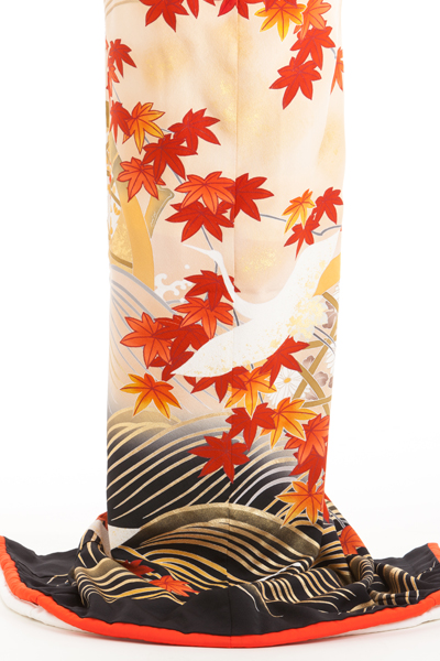 花嫁 正絹 引き振袖・黒引きレンタル 050005 黒 紅葉 鶴