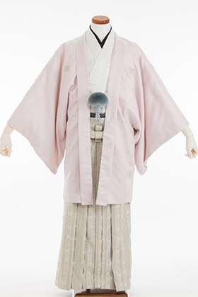 成人式用 紋付・袴 レンタル 070063 ピンク市松ラメ羽織・白着物・柊白  