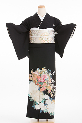 690.正絹振袖、白黒モダン柄、160、