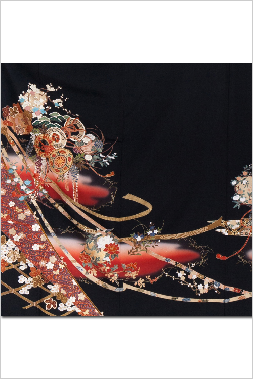 正絹 留袖 レンタル 5紋 120010 赤系 竹枠模様 金細熨斗目