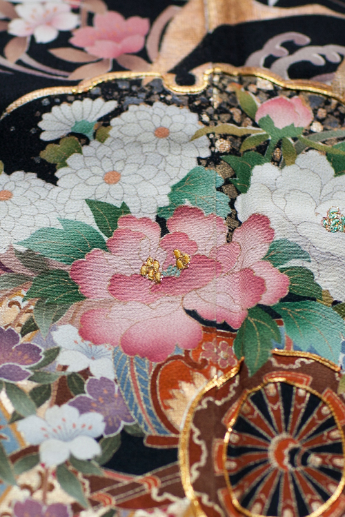 正絹 留袖 レンタル 五つ紋 120016 ワイン系 花車 熨斗 おしどり