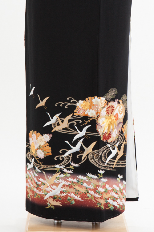 正絹 留袖 レンタル 5紋 120020 丸柄に小菊 鶴