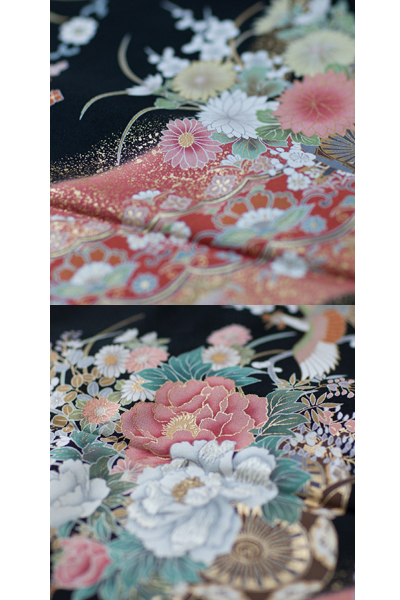 正絹 留袖 レンタル 5紋 120031 オレンジ系 花車【小柄な人向き】