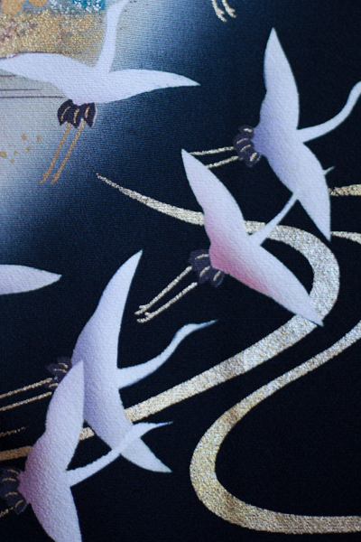 正絹 留袖 レンタル 五つ紋 120045 流水 鶴に菊 ぼかし