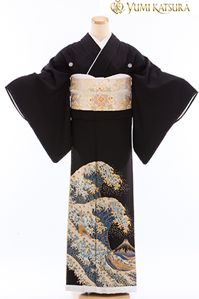 留袖　富士山 松 波 作家物　落款入り　正絹　011108 留袖富士山 松 波 作家物落款入り正絹011108