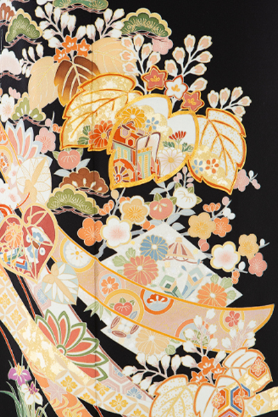 正絹 留袖 レンタル 五つ紋 120089 手描友禅 桐に桂帯