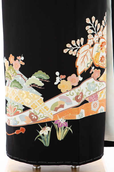 正絹 留袖 レンタル 五つ紋 120089 手描友禅 桐に桂帯