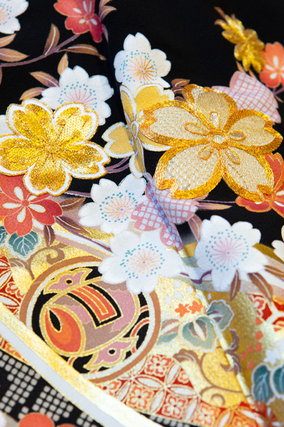 正絹 留袖 レンタル 5紋 120090 桜に熨斗 紫ぼかし