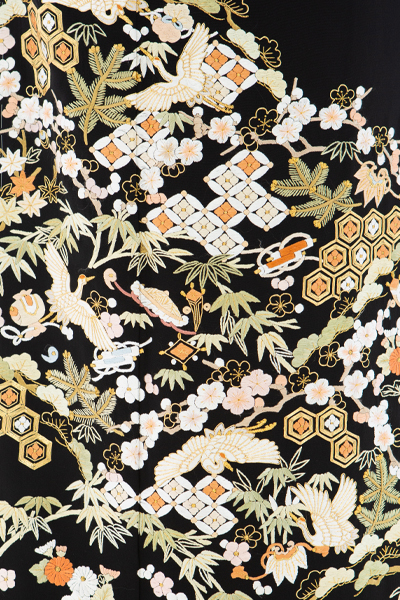 正絹 留袖 レンタル 5紋 120091 手刺繍 松竹梅に舞鶴