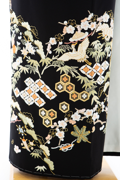 正絹 留袖 レンタル 5紋 120091 手刺繍 松竹梅に舞鶴