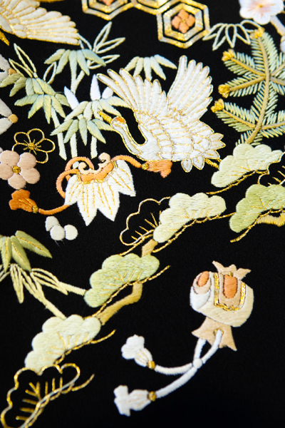 正絹 留袖 レンタル 5紋 120091 手刺繍 松竹梅に舞鶴