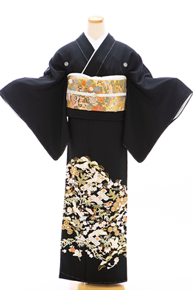 正絹 留袖 レンタル 5紋 120091 手刺繍 松竹梅に舞鶴