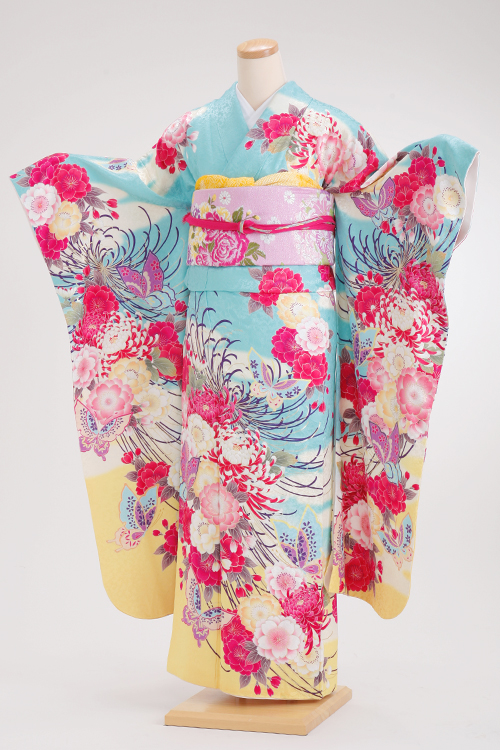 成人式 振袖 レンタル 140136-S 水色地 乱菊