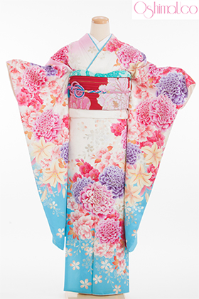 白地の牡丹の柄の振袖です 白地 道長取り松牡丹振袖 R09584（R1821）｜京都振袖.com 振袖