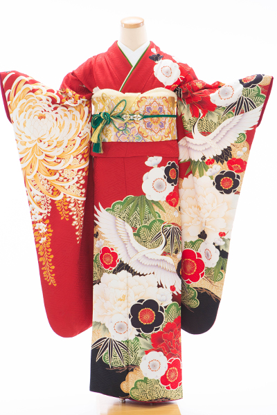 成人式用 振袖 1402 S Ns 佐々木希 赤地 牡丹 鶴 着物レンタル Life