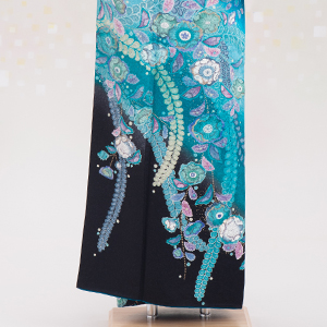 正絹 付下げ・訪問着レンタル 150059 青地 裾黒 辻が花