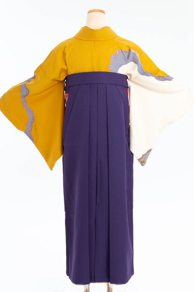 卒業式 先生用 訪問着・袴セット レンタル 150060-H からし色 牡丹 袴：紫