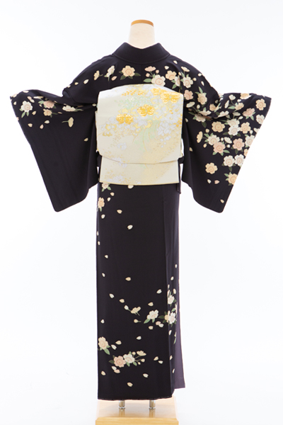 【ジュサブロー】正絹　作家物の付け下げ　桜花びら柄　袷 袋帯【辻村寿三郎】ジュサブロー 桜 正絹 染め分け 灰色 赤紫色