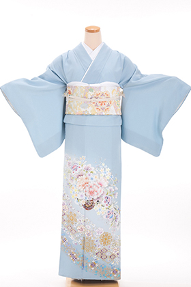 色留袖＊袷着物 五つ紋 比翼付き 風景図 水色 正絹 結婚式やお宮参り＊3DH5 正絹5紋・色留袖レンタル」結婚式の親族・姉妹の華麗な一択 |着物
