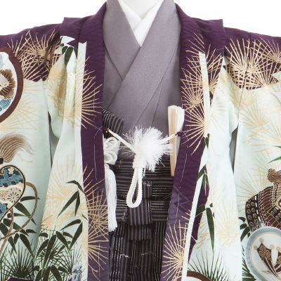 七五三 着物 レンタル 五歳 5歳 紋付・袴 310079 乙葉 古代紫 兜 HM-1