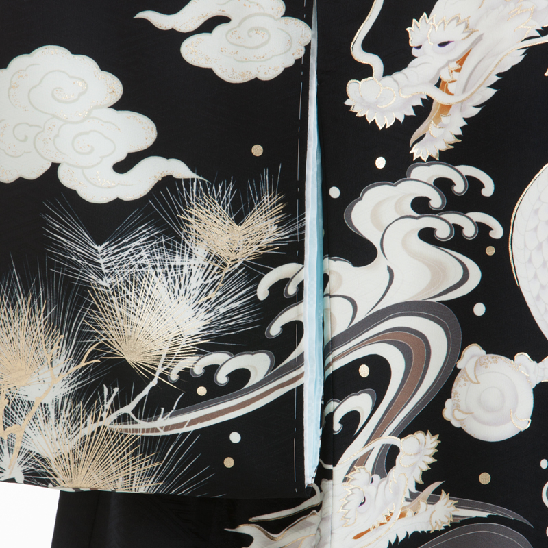 お宮参り・掛け着物 男児・産着 310083 九重 黒地 茶ぼかし 龍