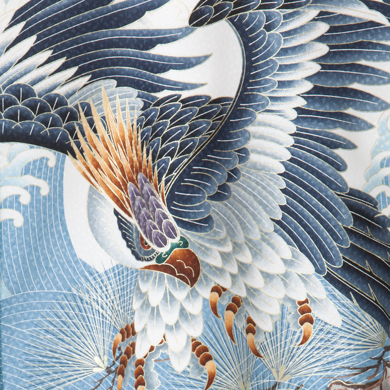 お宮参り・掛け着物 男児・産着 310089 白地に水色 鷹に松