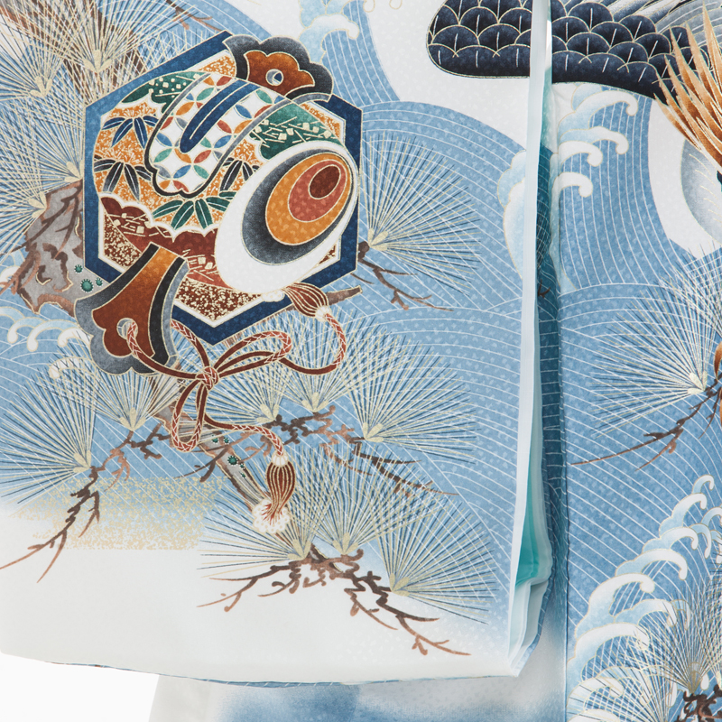 お宮参り・掛け着物 男児・産着 310089 白地に水色 鷹に松