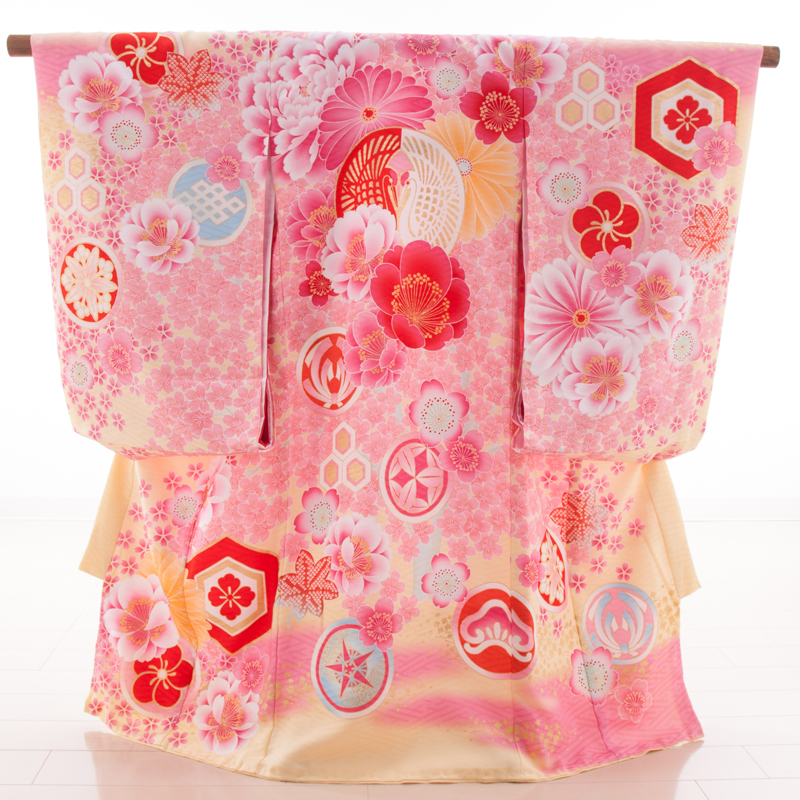 お宮参り・掛け着物 女児・産着 320104 JAPAN STYLEクリームピンク・鶴