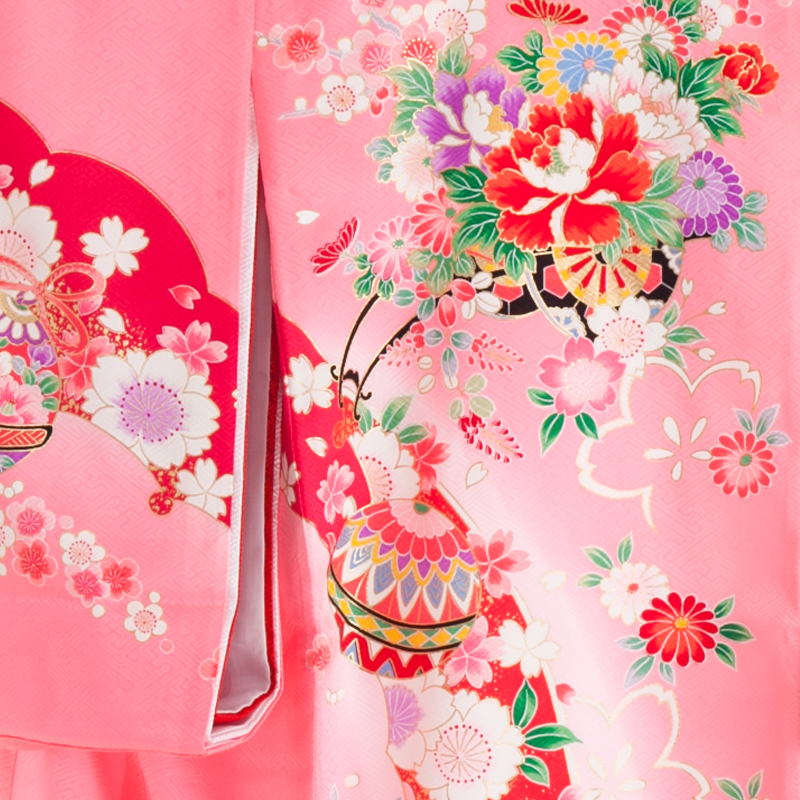 409ax42◎お宮参り 女児 アンティーク 祝い着 掛け着 産着 花車鞠◎ お宮参り・掛け着物 女児・産着 320124 正絹 ピンク 桜 花車 鞠