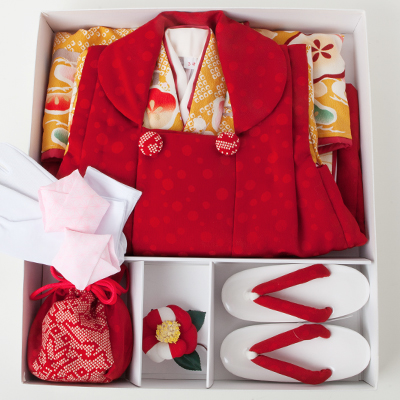 七五三 着物 レンタル 三歳 3歳 被布セット 320164 UNSODO オレンジ