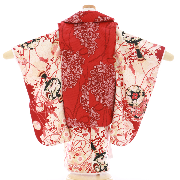 正絹総絞りお被布　巾着セット　亀甲 青海波に花丸紋模様 ベビーピンク×桃 正絹総絞りお被布 巾着セット 亀甲 青海波に花丸紋模様 ベビーピンク