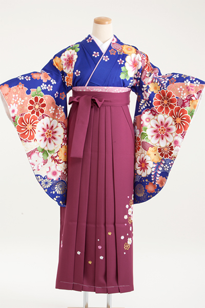 卒業式用 小振袖・袴セット レンタル 340073 from Kyoto 青地 辻が花