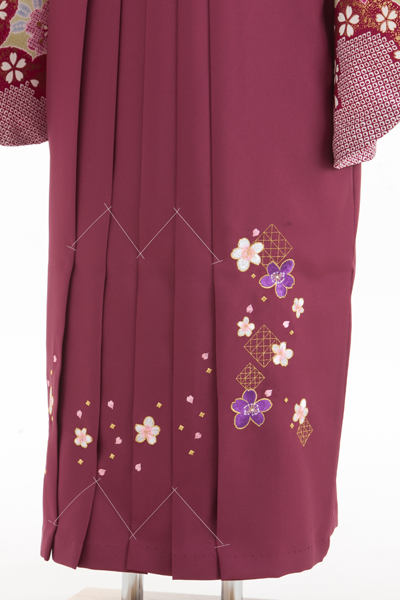 フルセット 卒業式に最適 黒格子桜柄小振袖と黒刺繍袴 soubien_ren-hms0693